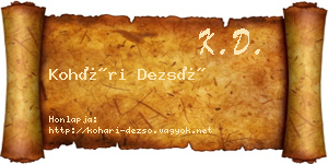 Kohári Dezső névjegykártya